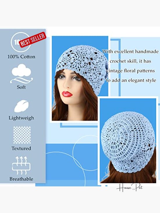 6 Cotton Crochet Beanies Slouchy Knit Hat Soft Comfortable Floral Skull Cap main image 4